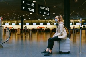 Travel pillow on airplane seat for comfortable flying