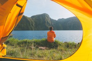 Pillow at hiking campsite for restful outdoor sleep