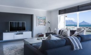 Throw pillows adding colour to a minimalist living room